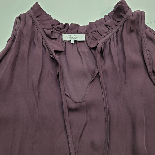 Parker Blouse Women Medium Eggplant 100% Silk Cold Shoulder Romantic Old Money - Picture 7 of 10