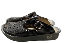 ALEGRIA WOMEN SZ 7 BLACK LEATHER MARY JANE CLOGS GREAT CONDITION 