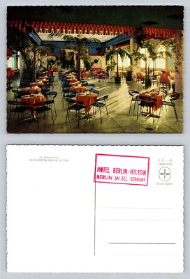 Dachgarten Berlin Hilton Postcard Vintage Hotel Dining Interior Scene