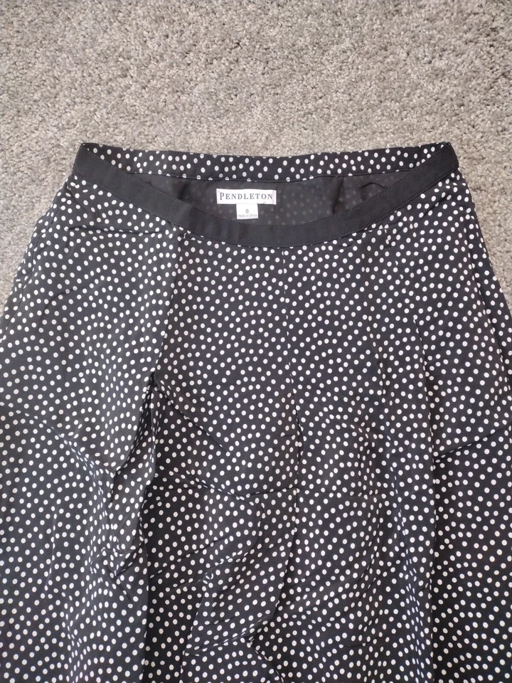 Falda Pendleton negra a lunares 100 % seda vintage para mujer talla 8 hasta la rodilla Foto 2 de 4