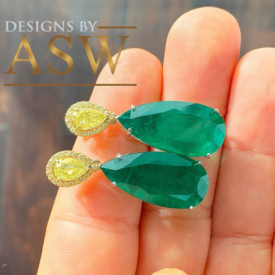 Enorme e impresionante oro blanco y amarillo 14k forma pera esmeralda y pera y rojo Foto 3 de 4