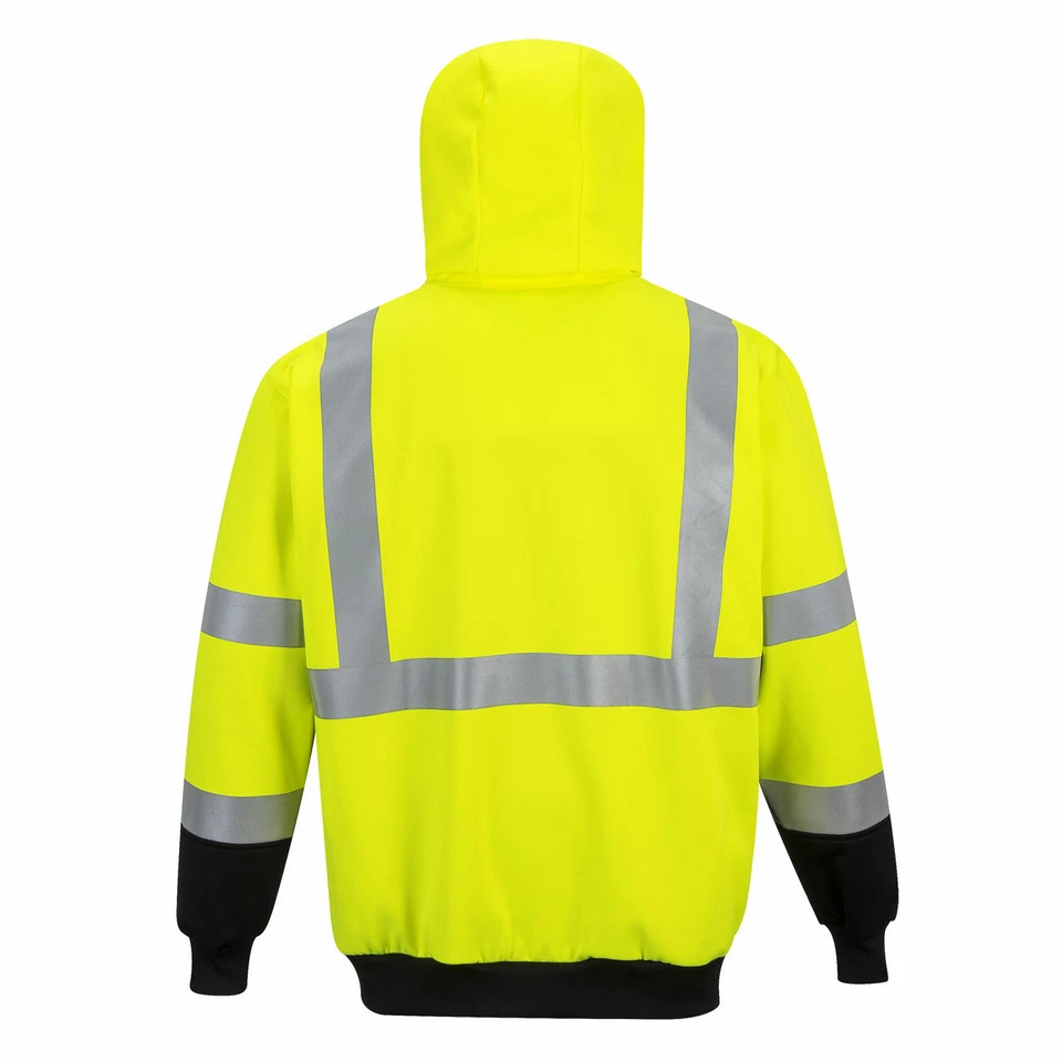 Portwest UB315 Reflective Hi-Vis Yellow Two-Tone Safety Work Zipped Hoodie ANSI - Image 3 of 4