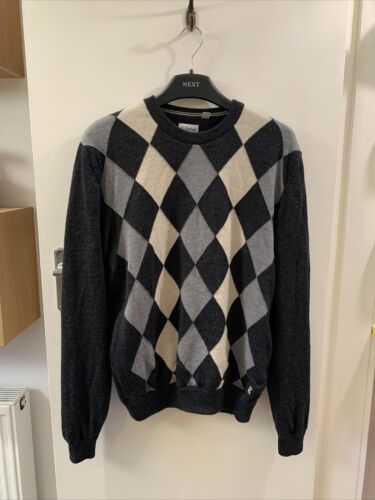Glenbrae men’s jumper size Medium. Lined Grey golf sweater, Argyle Merino Wool - 第 1/24 張圖片
