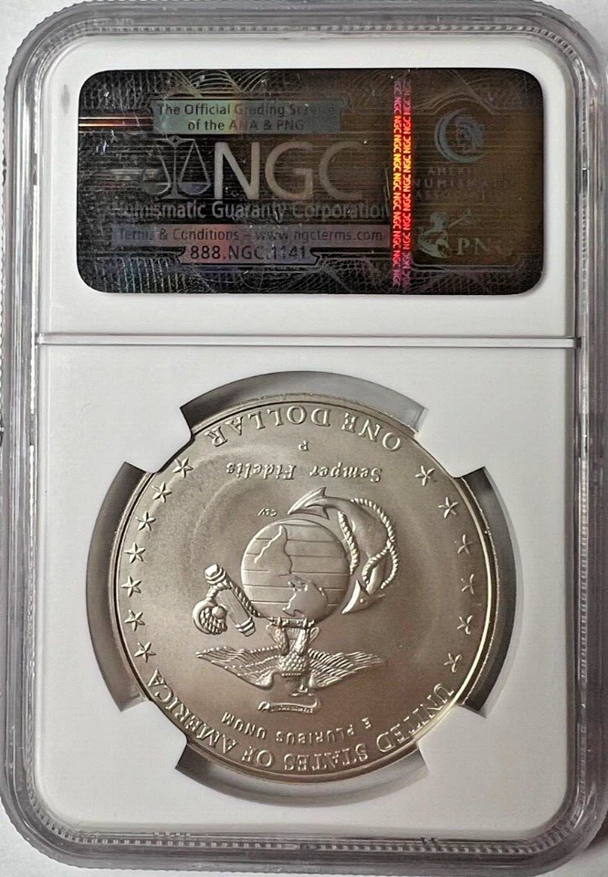 2005 P MARINES S$1 Commemorative Silver Dollar NGC MS70 - Highest grade possible - Image 2 of 4