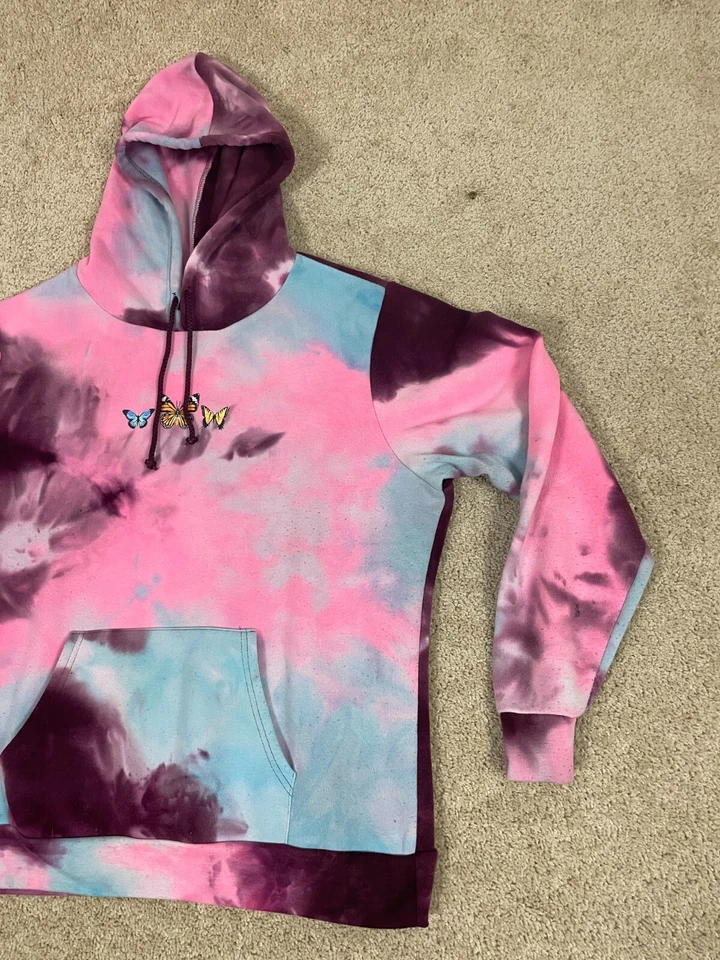Rue 21 Pullover Sudadera con Capucha Mujer XL Kanga Bolsillo Mariposa Tie Dye Rosa Foto 4 de 4