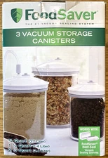 FoodSaver Vacuum Packaging Canister Set 3 Sizes 3/4 1-1/2 2-1/2 Quart, New
