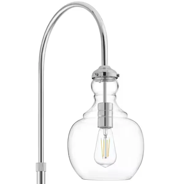 Lâmpada de assoalho arco de níquel polido com abajur de vidro transparente 60 polegadas - Imagem 3 de 4