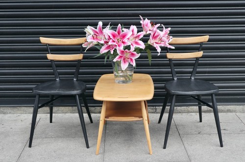 2x adult black painted vintage 1960s Ercol two bar stacking dining chairs - Picture 13 of 15