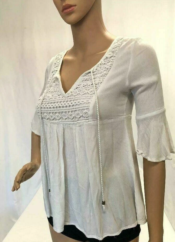 Top de media manga blanca Full Tilt para mujer, talla pequeña Foto 3 de 4