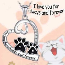 Creative Cute Delicate Paw Print Pendant Rhinestone Decor Heart Shaped Necklace