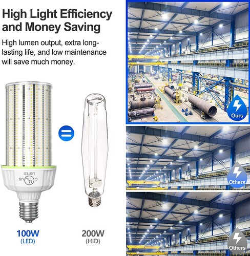 6Pack 400W Eq. 480V LED Light Bulbs 100W 15000LM High Bay Barn Street Corn Light - Picture 4 of 13