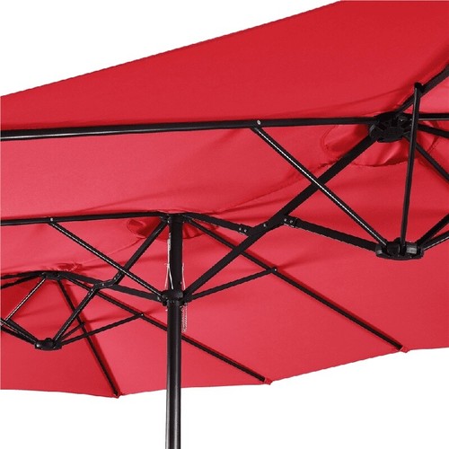 15ft Patio Parasol Triple-size Umbrella Crank Heavy Duty W/ Base Sandbags New - Picture 4 of 9