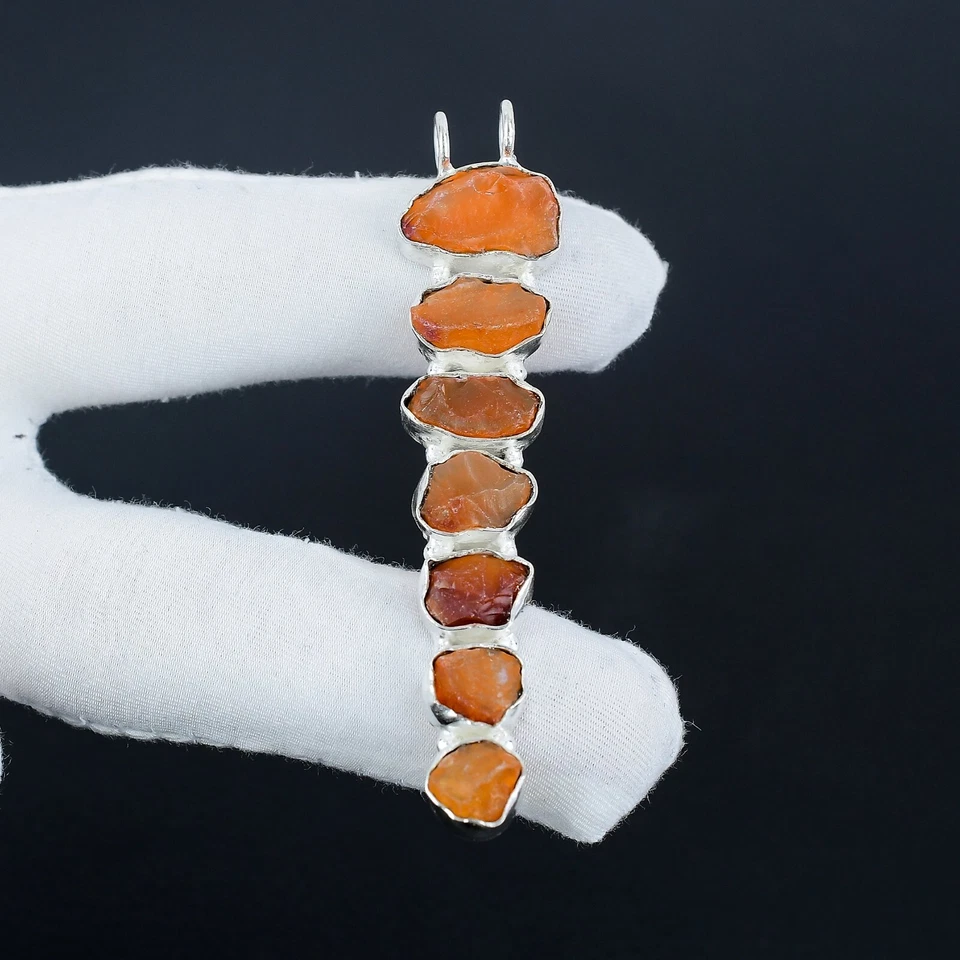 Naturale Corniola Grezzo Ciondolo Antico 925 Argento Gioielli Per Compleanno - Immagine 2 di 4