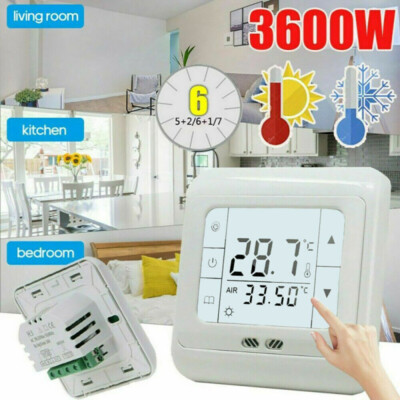 Thermostat Raumtemperaturregler LCD Digital Touchscreen Fußbodenheizung Weiß 16A
