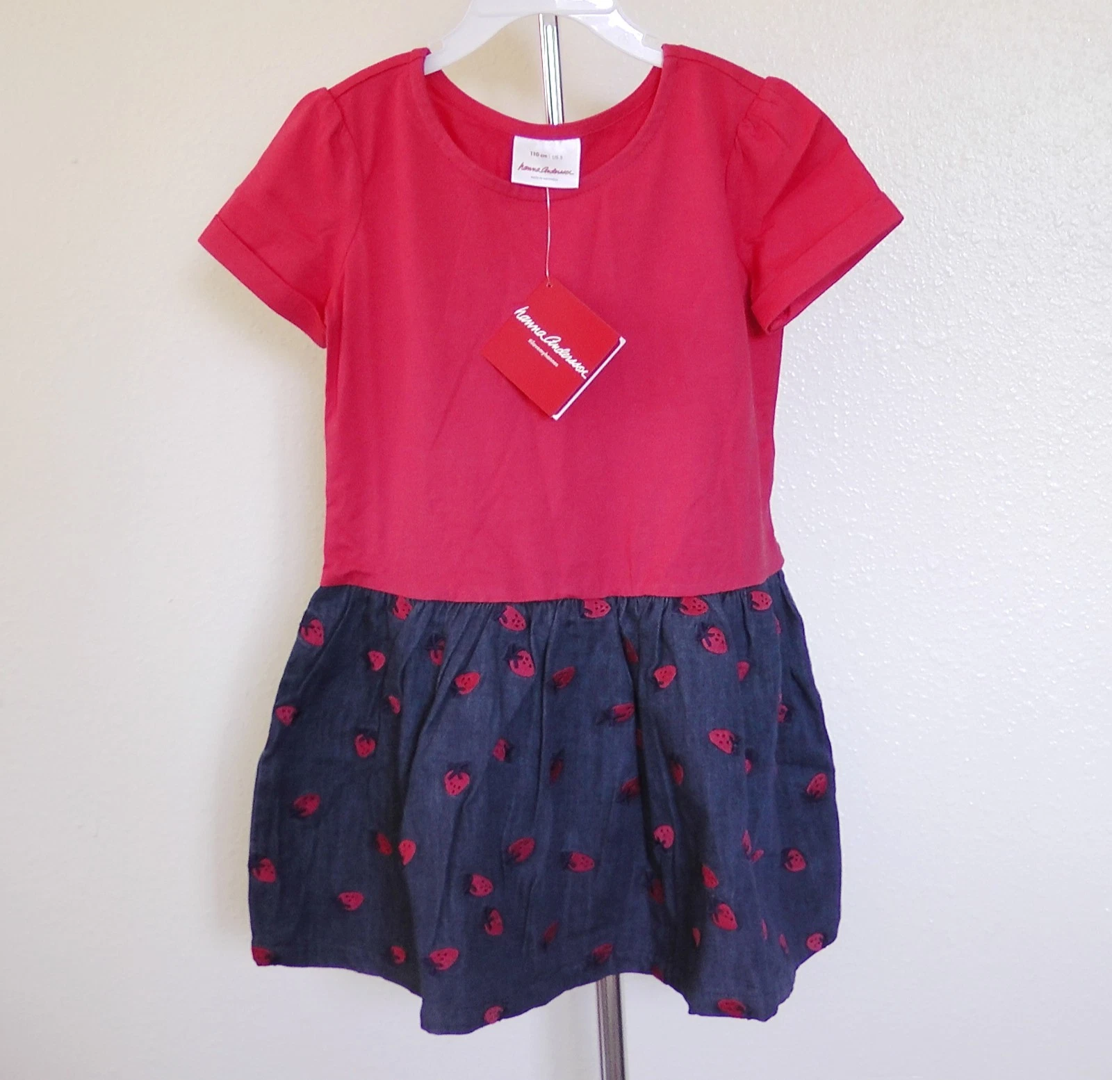 NWT Hanna Andersson 100% Cotton Sunny Playdress, Red with Strawberry