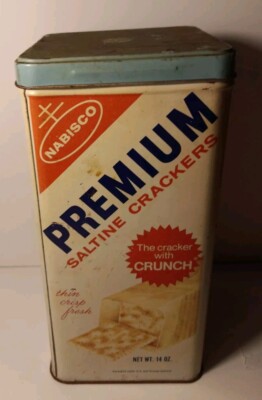 Nabisco Premium Saltine Crackers Tin Canister Box 1969 Vintage