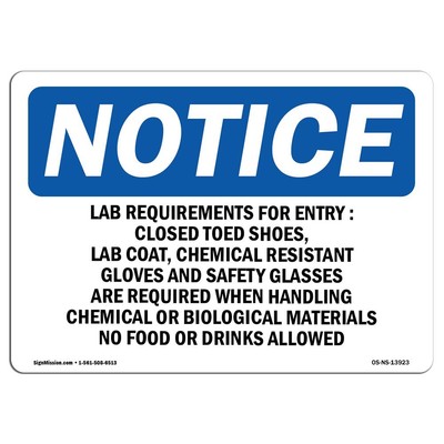 OSHA Notice Sign - Lab Requirements For Entry Closed Toed | Aluminum Sign | P...