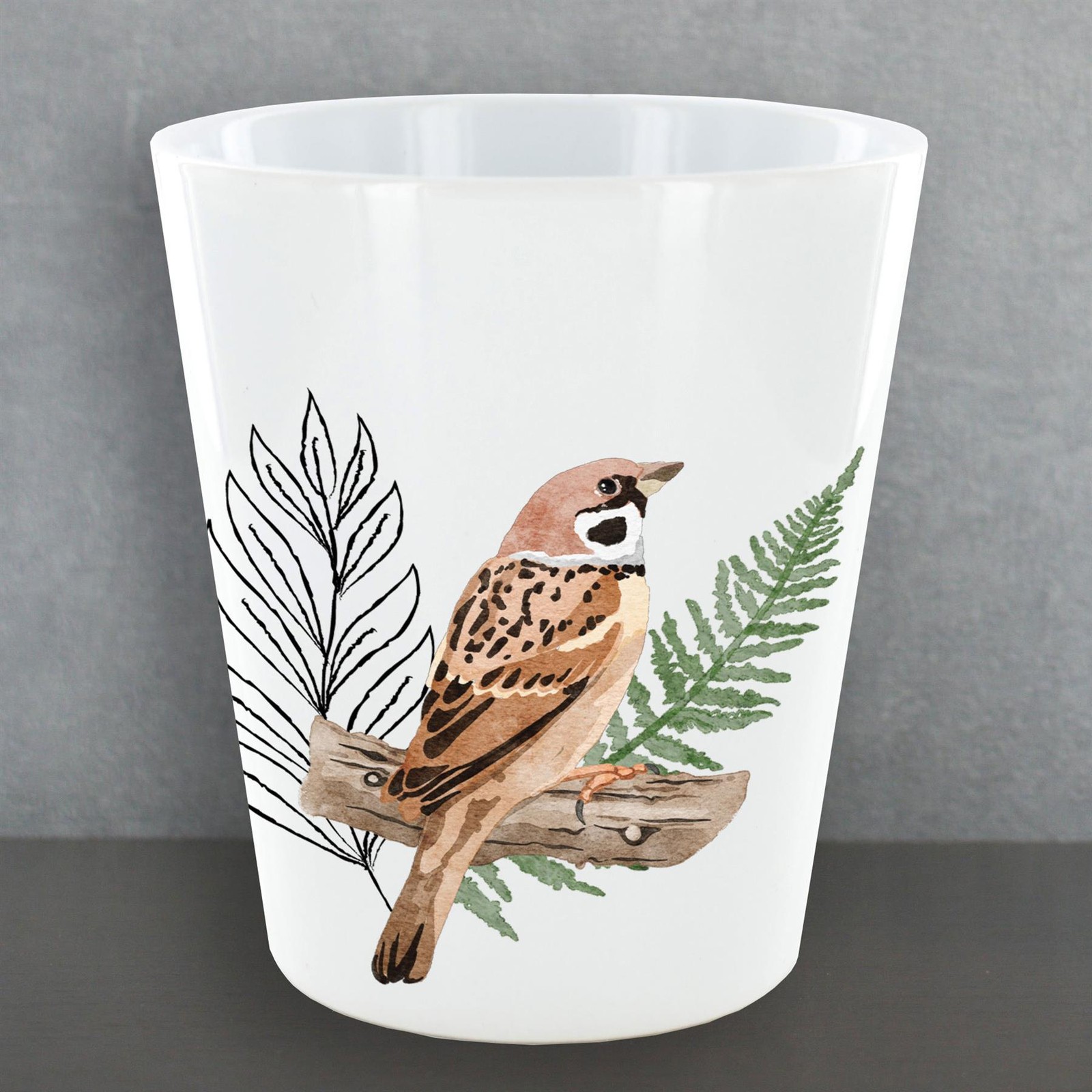 Sparrow Bird In Garden on Ceramic 12oz Flower Plant Pot