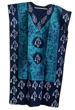 Cotton Batik Kaftan Maxi Conch Print Boho Long Caftan Lounge Wear Housedress One