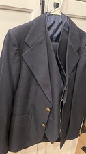Vintage Yves Saint Laurent Navy Gabardine Three Piece Suit with YSL Logo Buttons