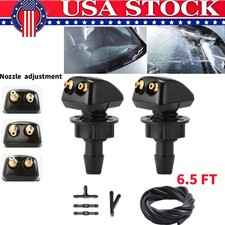 2pcs Front Windshield Washer Nozzle Wiper Water Spray Jet 6.5ft Hose Connector