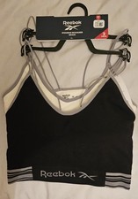 Reebok Sports Bra 2 Pack Size M  Seamless Crop Top New Black Cream Grey Detail