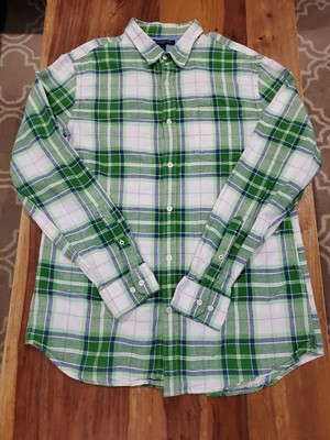 Banana Republic Linen Blend Shirt Men's L Slim Fit Woven Plaid