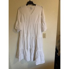 Lisa Marie Fernandez Target White Cotton Tiered Ric-Rac Maxi Dress XS 3/4 Sleeve