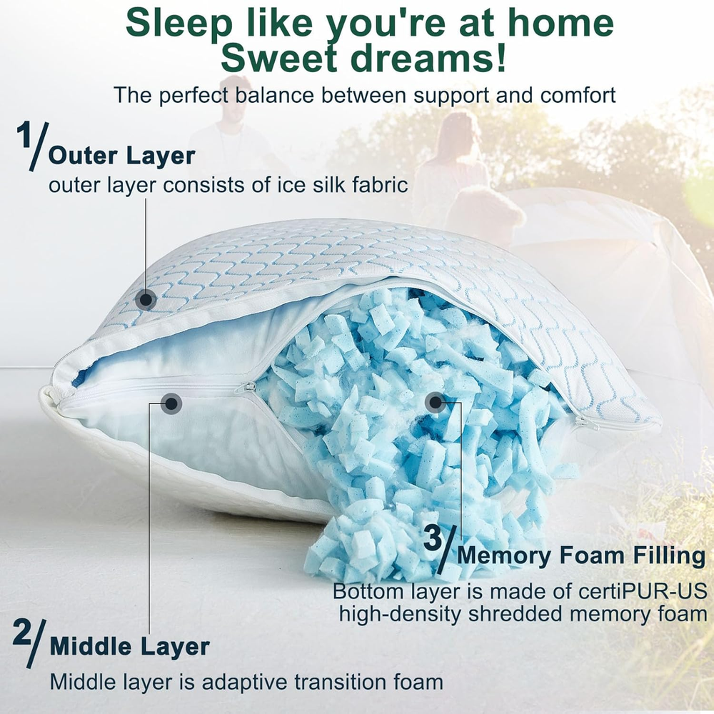 Compressible Travel Pillow for Camping – Large Shredded Memory Foam