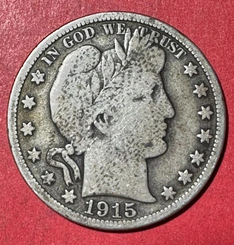 1915D US Barber SILVER Half Dollar "DENVER" Mint! VG+! Old Coin!