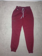 Figs Zamora Mid Rise Scrub Joggers Maroon Pants Women's SMALL