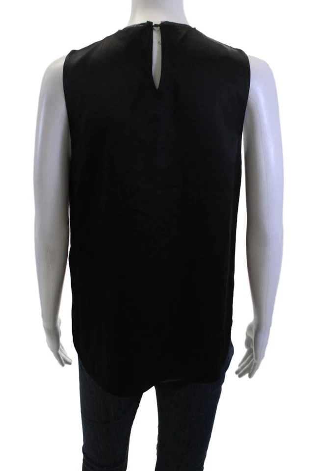 Camiseta sin mangas Elie Tahari para mujer básica de seda negra cuello redondo botón talla XS Foto 3 de 4
