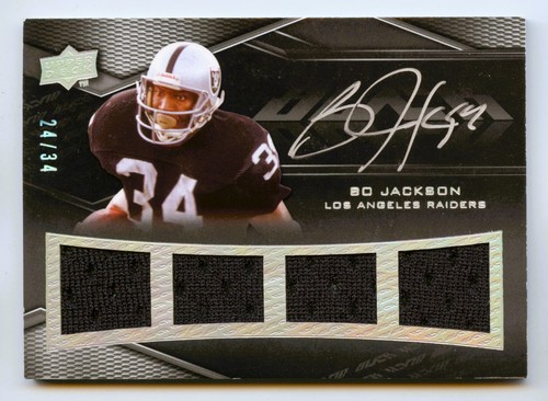 BO JACKSON 2009 UPPER DECK UD BLACK QUAD JERSEY AUTO AUTOGRAPH /34 *GAME-USED*