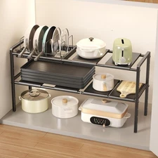 Pots and Pans Organizer Under Cabinet, Expandable 2 Tier Under Sink Organizer...