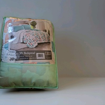 NEW Billie 3Pc Bedspread Set King California King Aqua Coral Scalloped Quilt