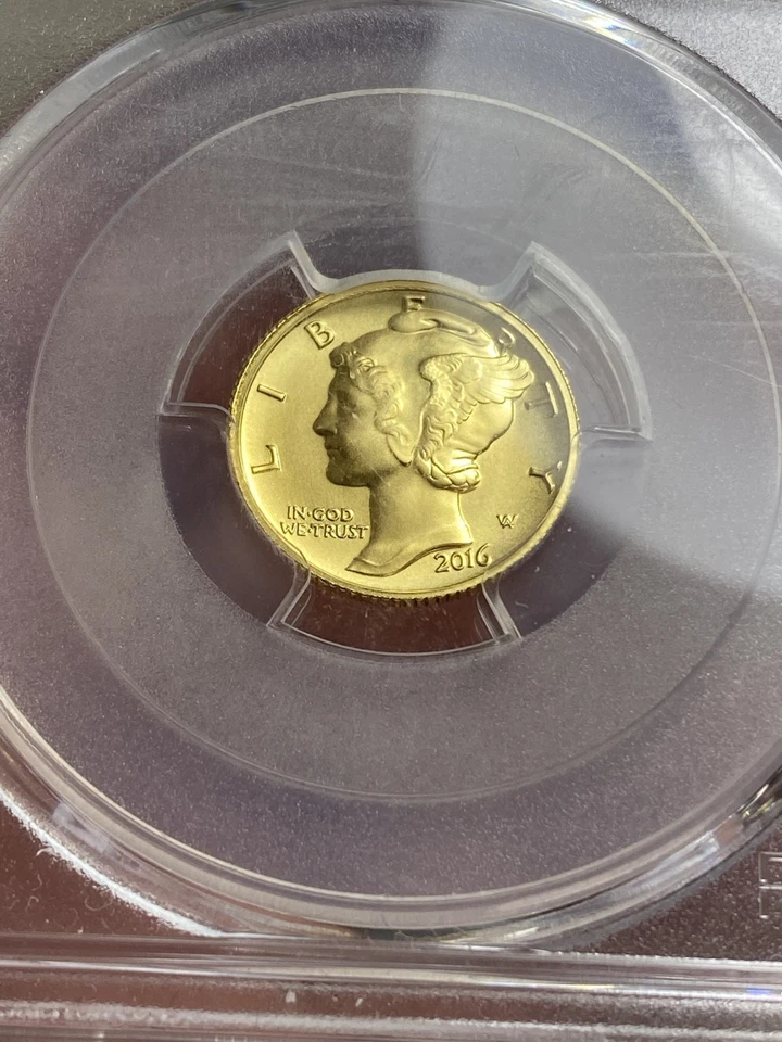 2016-W Mercury Dime 24k Gold 1/10oz PCGS SP70 FS Signed Edmund Moy 1 of 1188 - Image 3 of 4