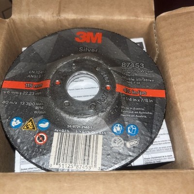 Case/10 3M 87453 Silver Grinding Wheel 4.5''x1/4''x7/8'' T27, 36+ Grit,