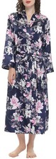 Lavenderi Womens Long Classic Satin Kimono Lounge Bathrobe Robe Large, Peony