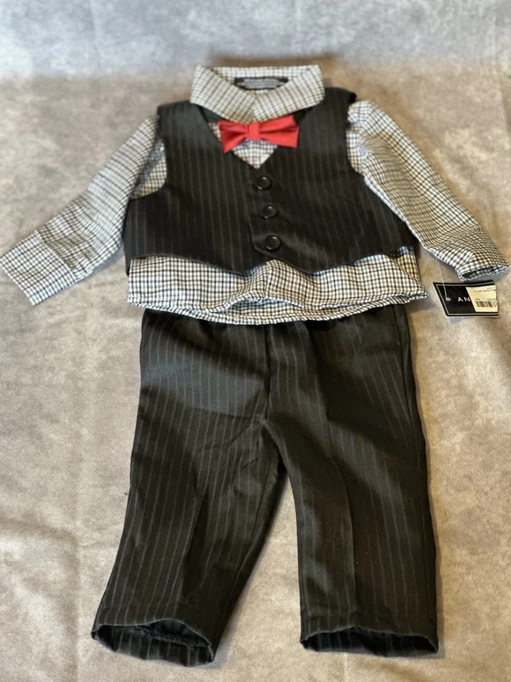 Conjunto de vestido Andrew Fezza 6-9 meses 4 piezas. Camisa de vestir, pantalones, chaleco, pajarita Foto 4 de 4