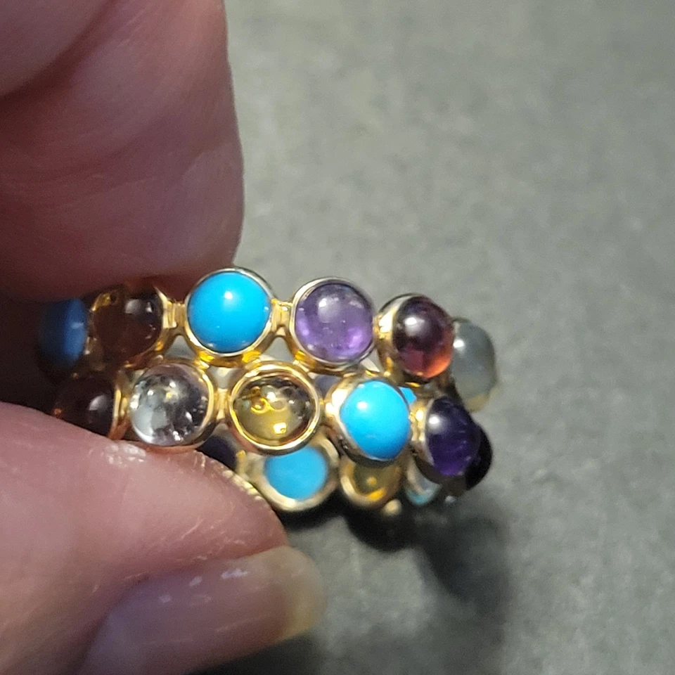 14KYellow Gold Cabochon Multi-Gemstone Eternity Band Size 10.75 Stunning Ring - Image 3 of 4