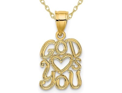 14K Gelbgold Gott Herzen Du Charm Anhänger mit Kette