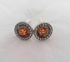 New Silvertone Post Earrings with Crystals Smiling Jack O' Lantern Pumpkin — photo 2