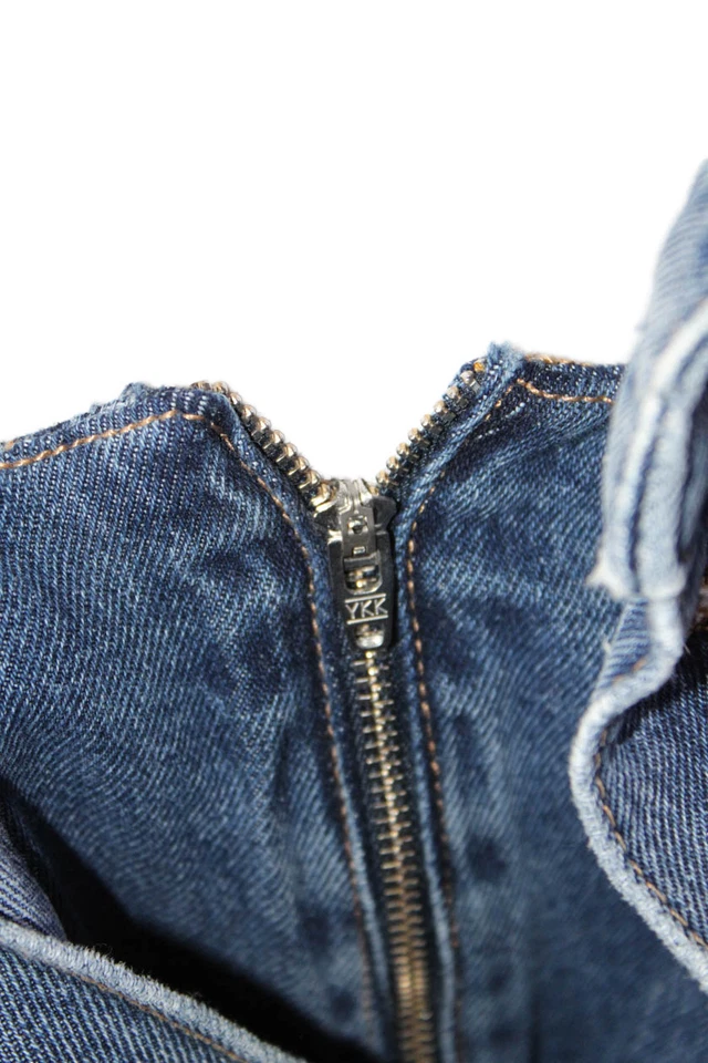 Falda corta de mezclilla azul con bolsillos delanteros de tiro alto con botones Pilcro para mujer talla 28 Foto 4 de 4