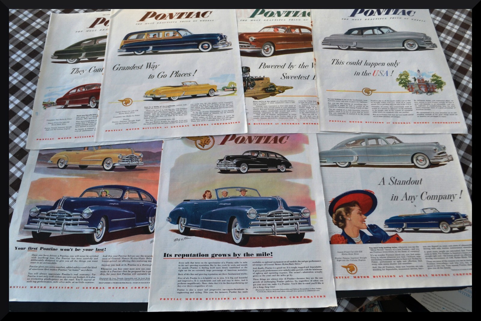 Lot 7 Original 1949 Pontiac Car Print Ads PONTIAC 