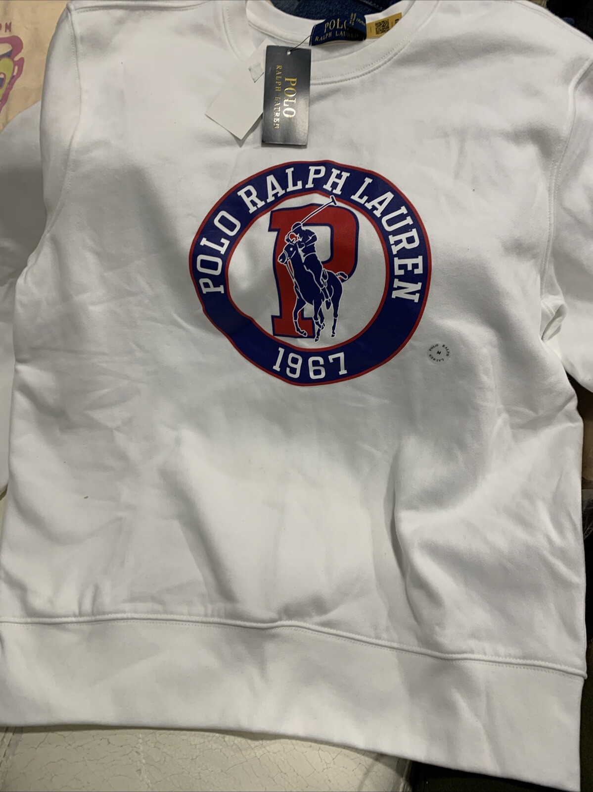 Новая мужская толстовка Polo Ralph Lauren с круглым вырезом и логотипом Polo 1967, белая, среднего размера