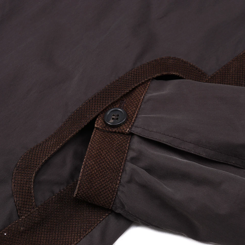 Легкая шоколадно-коричневая шелковая куртка Kiton с кожаными деталями M (ЕС 50) - Изображение 3 из 4