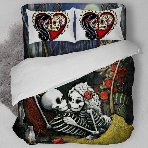 Skull Coulple Bedding Set Duvet Cover Set - Picture 6 of 22