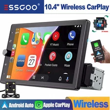 Single 1Din Rotatable 10.4'' Apple Carplay BT Car Stereo Radio GPS Wifi+Camera
