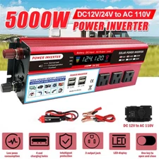 5000W Car Power Inverter DC 12V To AC 110V Pure Sine Wave Solar Converter 4 USB