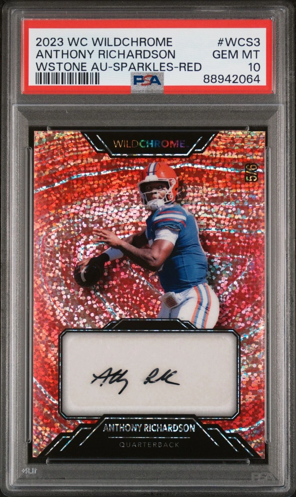 Anthony Richardson Wild Card Wildchrome Draft Wildstone Autographs #WCS3 Sparkles-Red